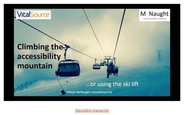 Screenshot of video recording of Climbing the accessibility mountain... or using the ski lift webinar