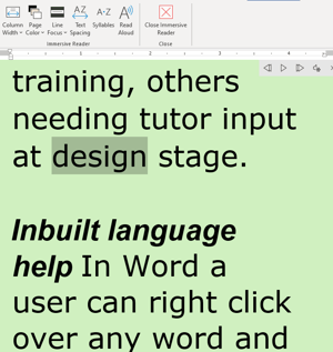 Text as PDF in Word's Immersive Reader with good accessibility features